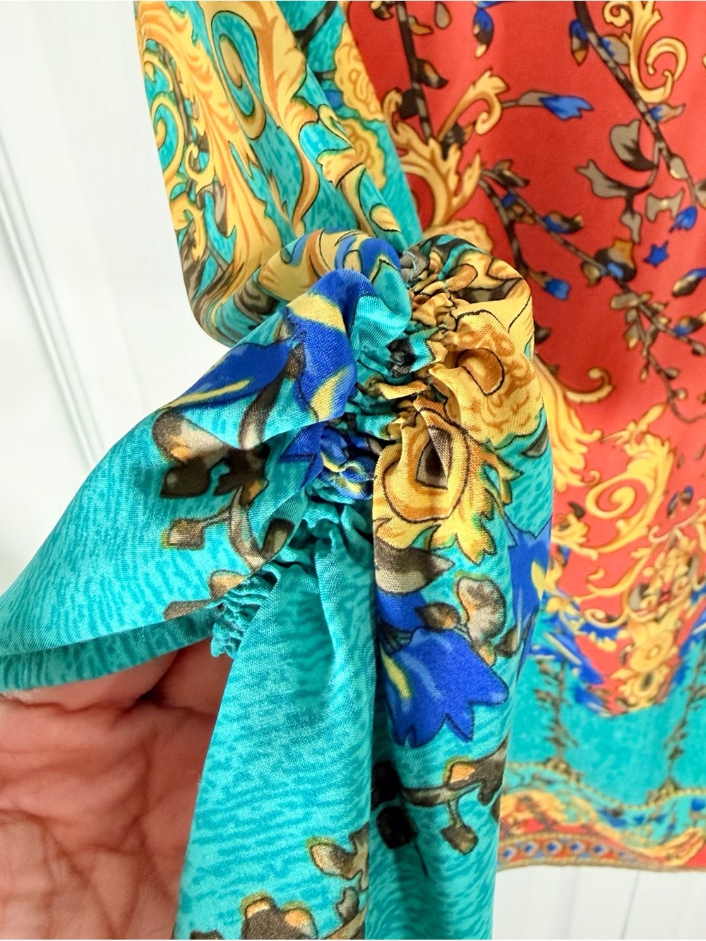NLW Turquoise & Coral Printed Boho Swim Coverup - Picture 8 of 13